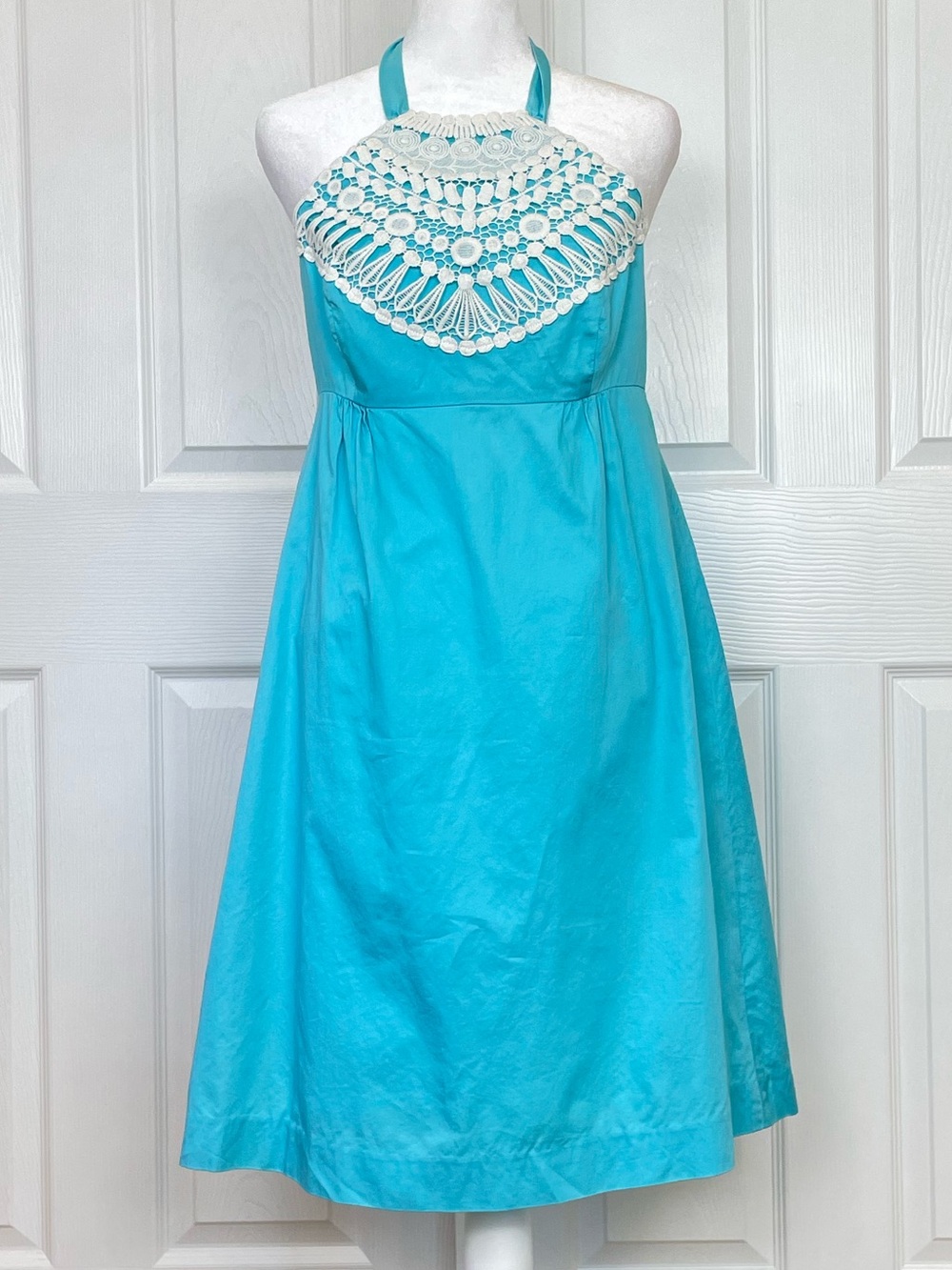 Lilly Pulitzer Aqua Halter Dress with Crochet Yoke size 4